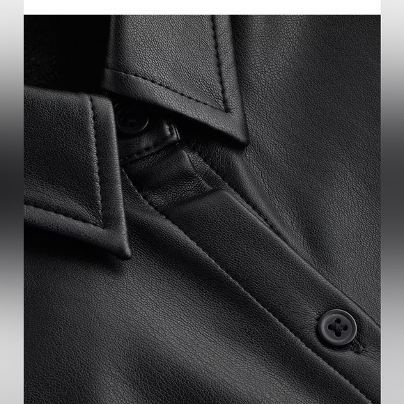 Brand New Express Faux Leather Puff Sleeve Button Up Shirt - Picture 5 of 8